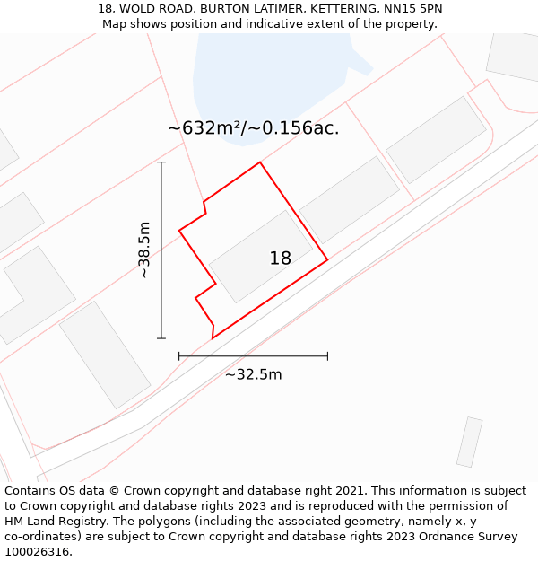 18, WOLD ROAD, BURTON LATIMER, KETTERING, NN15 5PN: Plot and title map