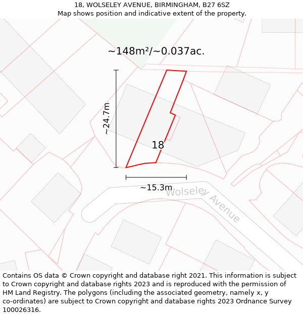 18, WOLSELEY AVENUE, BIRMINGHAM, B27 6SZ: Plot and title map