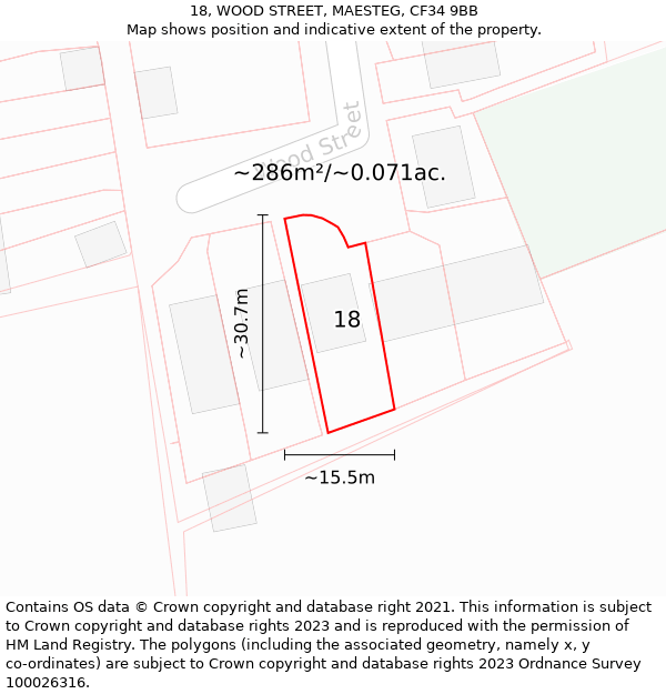 18, WOOD STREET, MAESTEG, CF34 9BB: Plot and title map