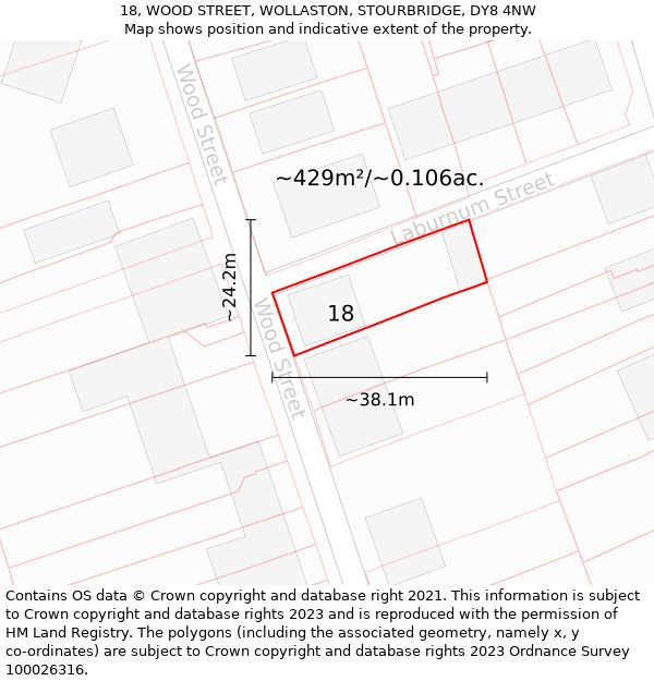 18, WOOD STREET, WOLLASTON, STOURBRIDGE, DY8 4NW: Plot and title map