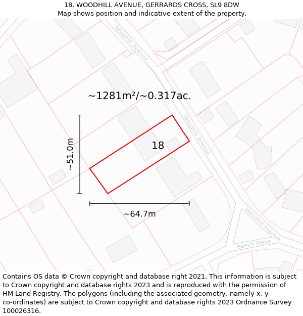 18, WOODHILL AVENUE, GERRARDS CROSS, SL9 8DW: Plot and title map