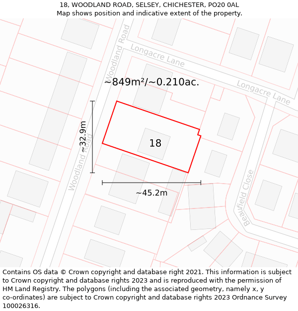 18, WOODLAND ROAD, SELSEY, CHICHESTER, PO20 0AL: Plot and title map