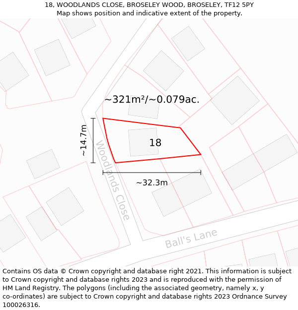 18, WOODLANDS CLOSE, BROSELEY WOOD, BROSELEY, TF12 5PY: Plot and title map