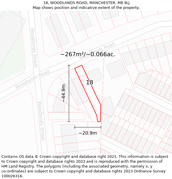 18, WOODLANDS ROAD, MANCHESTER, M8 9LJ: Plot and title map