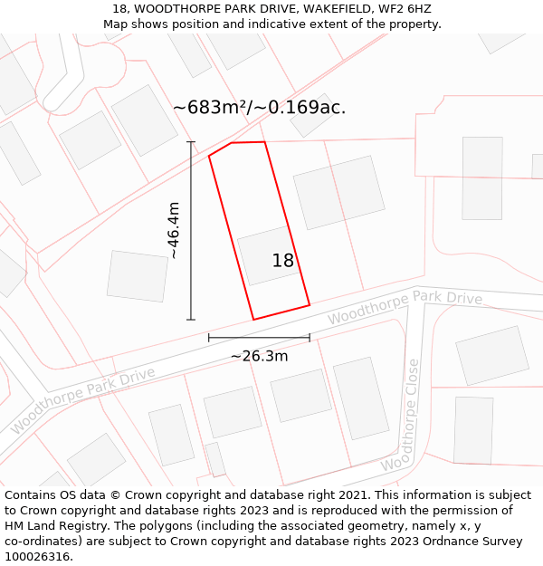 18, WOODTHORPE PARK DRIVE, WAKEFIELD, WF2 6HZ: Plot and title map