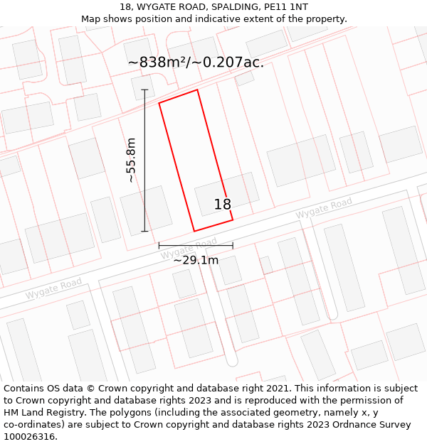 18, WYGATE ROAD, SPALDING, PE11 1NT: Plot and title map