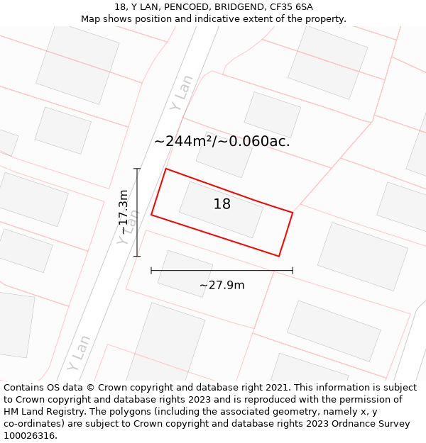 18, Y LAN, PENCOED, BRIDGEND, CF35 6SA: Plot and title map