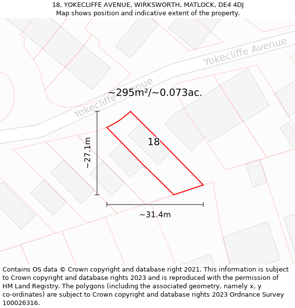 18, YOKECLIFFE AVENUE, WIRKSWORTH, MATLOCK, DE4 4DJ: Plot and title map