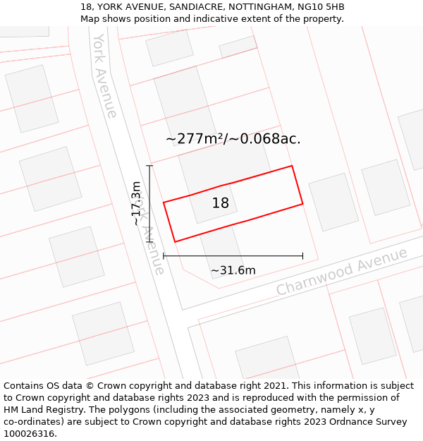 18, YORK AVENUE, SANDIACRE, NOTTINGHAM, NG10 5HB: Plot and title map