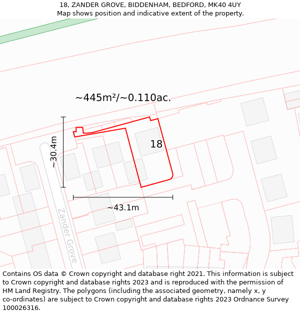 18, ZANDER GROVE, BIDDENHAM, BEDFORD, MK40 4UY: Plot and title map