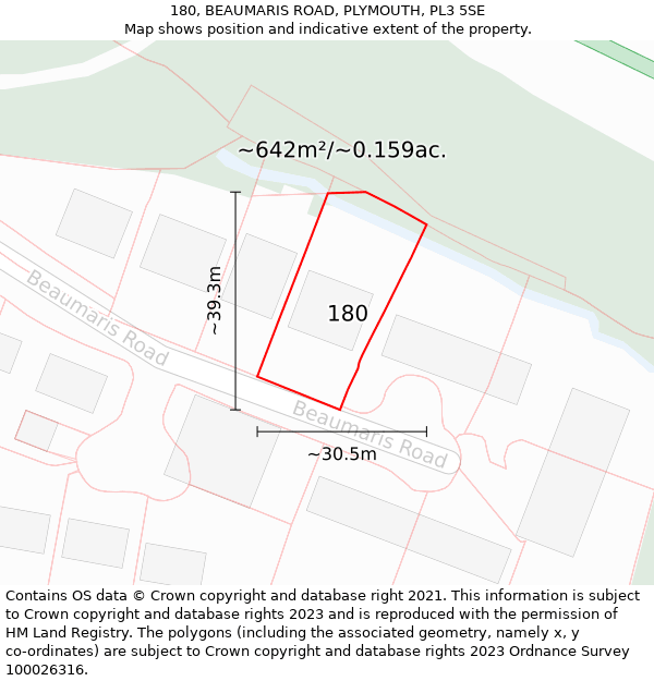 180, BEAUMARIS ROAD, PLYMOUTH, PL3 5SE: Plot and title map