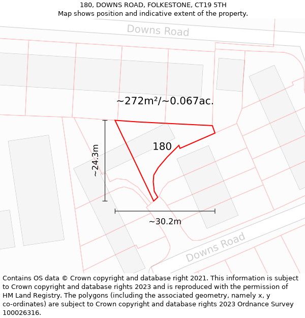 180, DOWNS ROAD, FOLKESTONE, CT19 5TH: Plot and title map