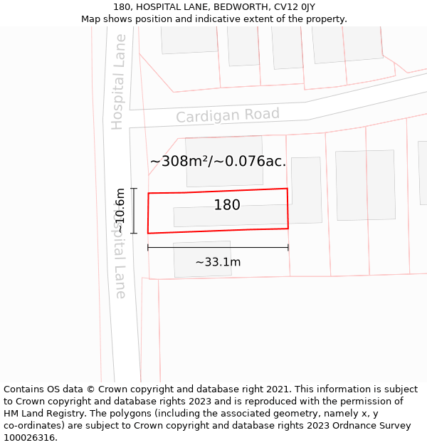 180, HOSPITAL LANE, BEDWORTH, CV12 0JY: Plot and title map