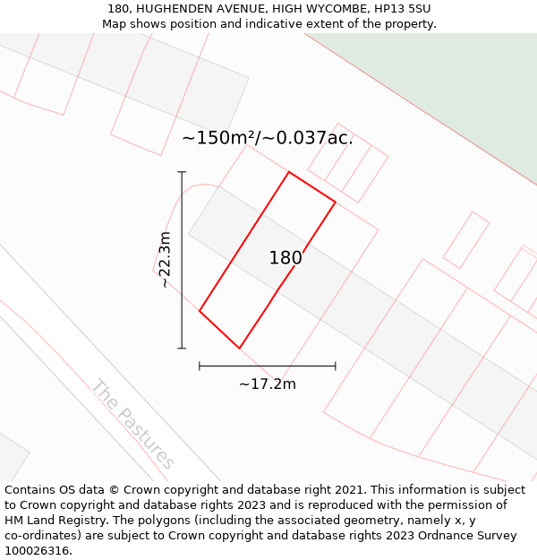 180, HUGHENDEN AVENUE, HIGH WYCOMBE, HP13 5SU: Plot and title map