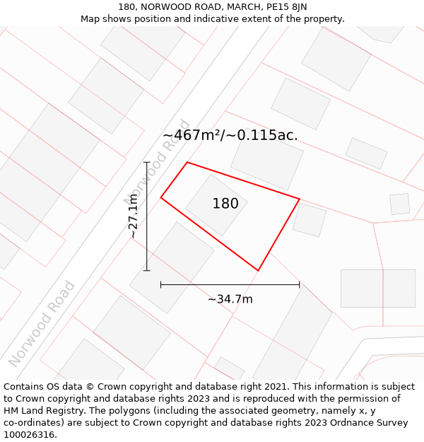 180, NORWOOD ROAD, MARCH, PE15 8JN: Plot and title map