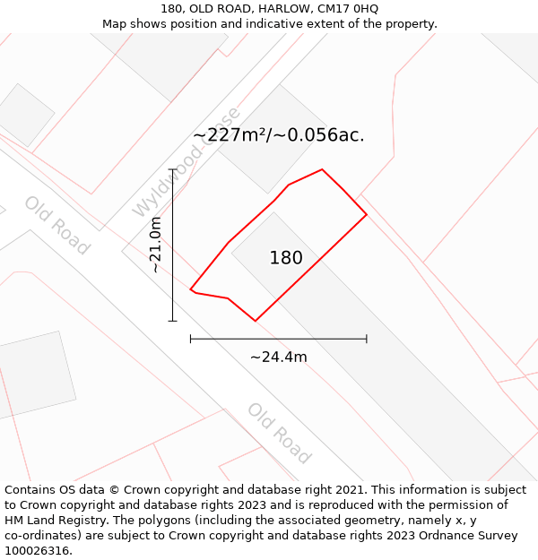 180, OLD ROAD, HARLOW, CM17 0HQ: Plot and title map