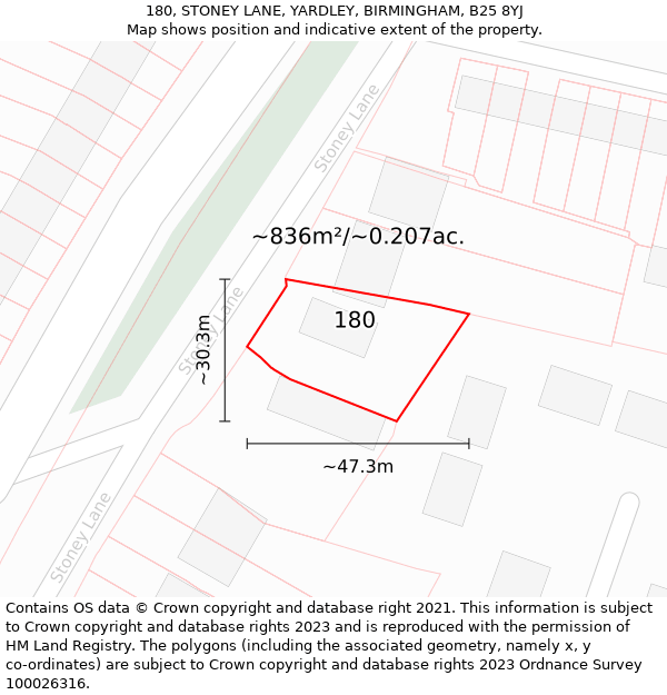 180, STONEY LANE, YARDLEY, BIRMINGHAM, B25 8YJ: Plot and title map