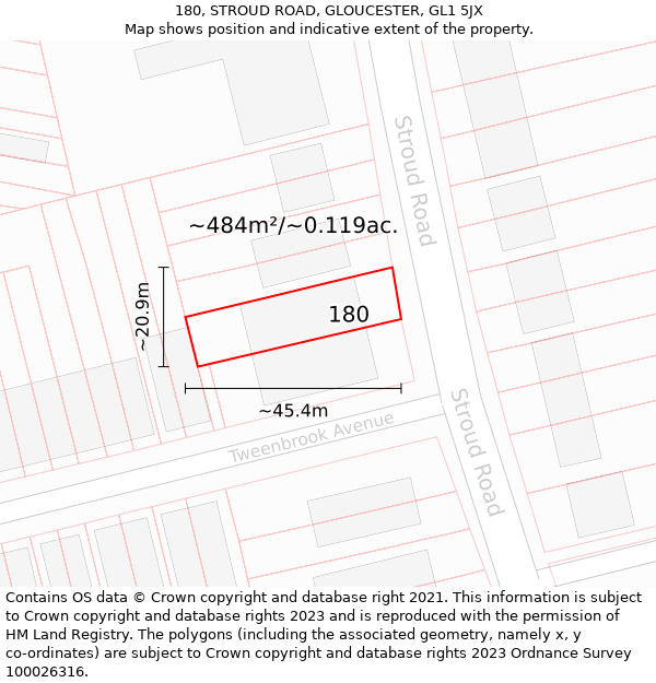 180, STROUD ROAD, GLOUCESTER, GL1 5JX: Plot and title map