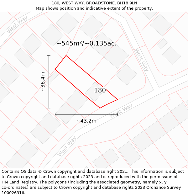 180, WEST WAY, BROADSTONE, BH18 9LN: Plot and title map