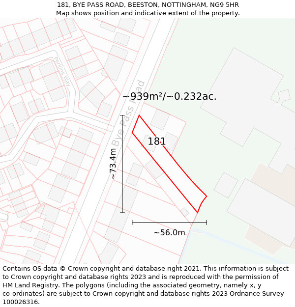 181, BYE PASS ROAD, BEESTON, NOTTINGHAM, NG9 5HR: Plot and title map