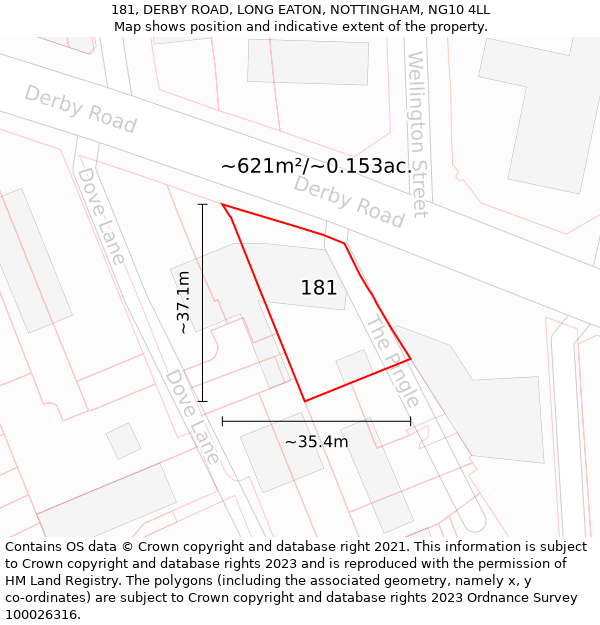 181, DERBY ROAD, LONG EATON, NOTTINGHAM, NG10 4LL: Plot and title map