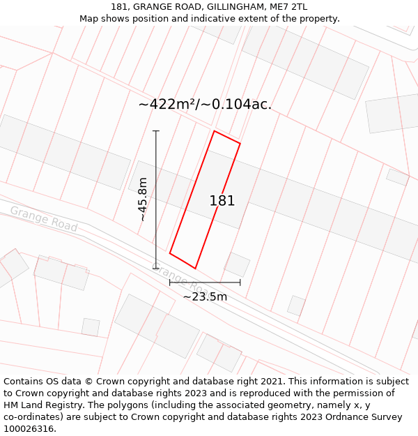 181, GRANGE ROAD, GILLINGHAM, ME7 2TL: Plot and title map