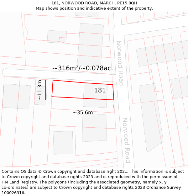 181, NORWOOD ROAD, MARCH, PE15 8QH: Plot and title map