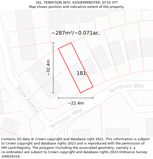 181, TENNYSON WAY, KIDDERMINSTER, DY10 3YT: Plot and title map