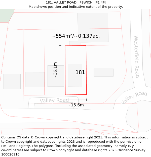 181, VALLEY ROAD, IPSWICH, IP1 4PJ: Plot and title map