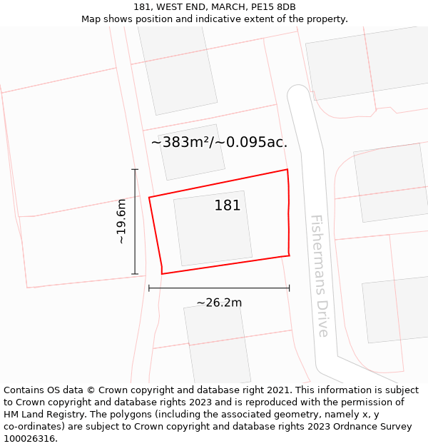 181, WEST END, MARCH, PE15 8DB: Plot and title map