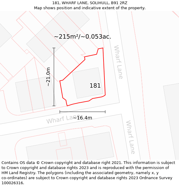 181, WHARF LANE, SOLIHULL, B91 2RZ: Plot and title map