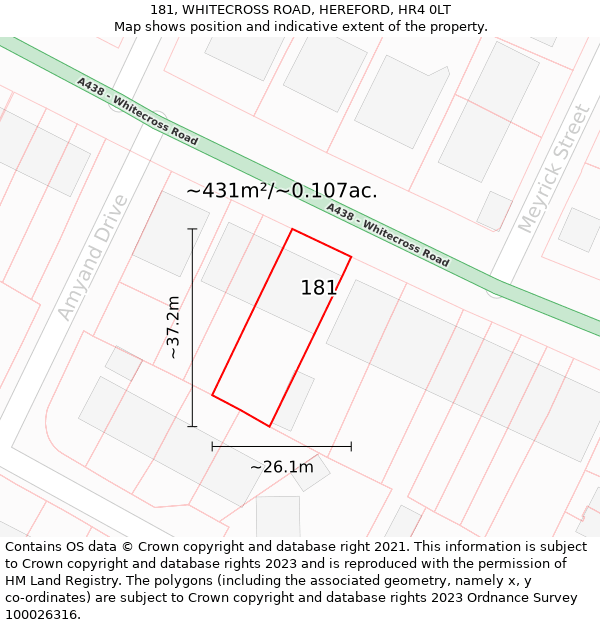 181, WHITECROSS ROAD, HEREFORD, HR4 0LT: Plot and title map