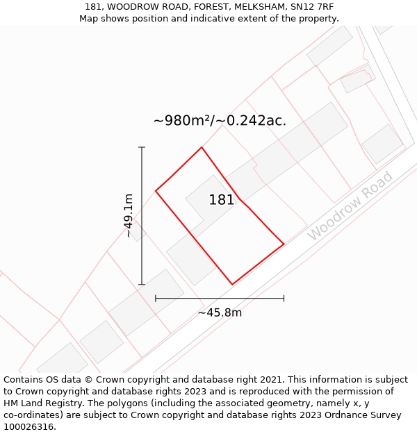 181, WOODROW ROAD, FOREST, MELKSHAM, SN12 7RF: Plot and title map