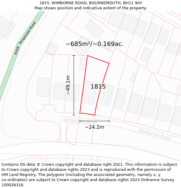 1815, WIMBORNE ROAD, BOURNEMOUTH, BH11 9AY: Plot and title map