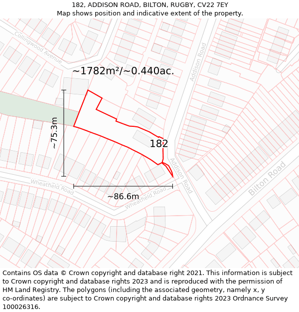 182, ADDISON ROAD, BILTON, RUGBY, CV22 7EY: Plot and title map