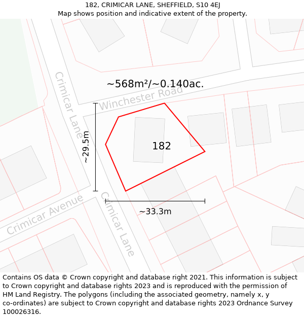 182, CRIMICAR LANE, SHEFFIELD, S10 4EJ: Plot and title map