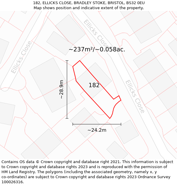 182, ELLICKS CLOSE, BRADLEY STOKE, BRISTOL, BS32 0EU: Plot and title map
