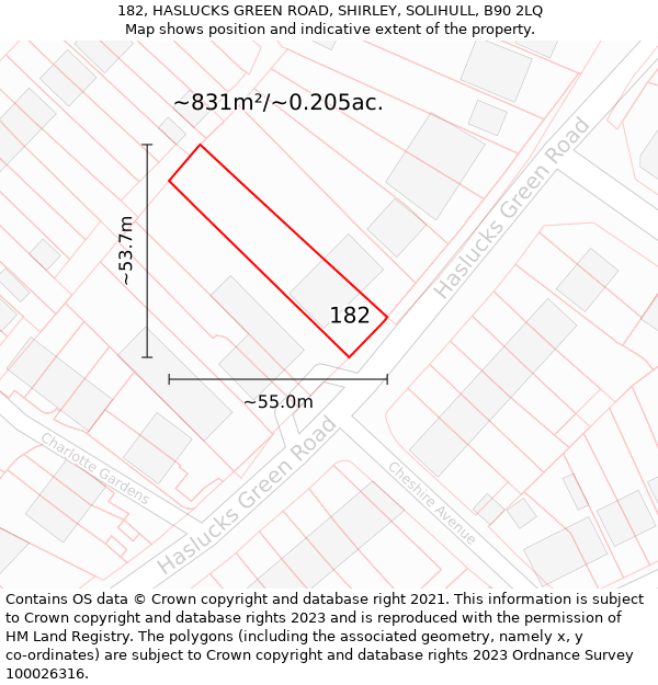 182, HASLUCKS GREEN ROAD, SHIRLEY, SOLIHULL, B90 2LQ: Plot and title map