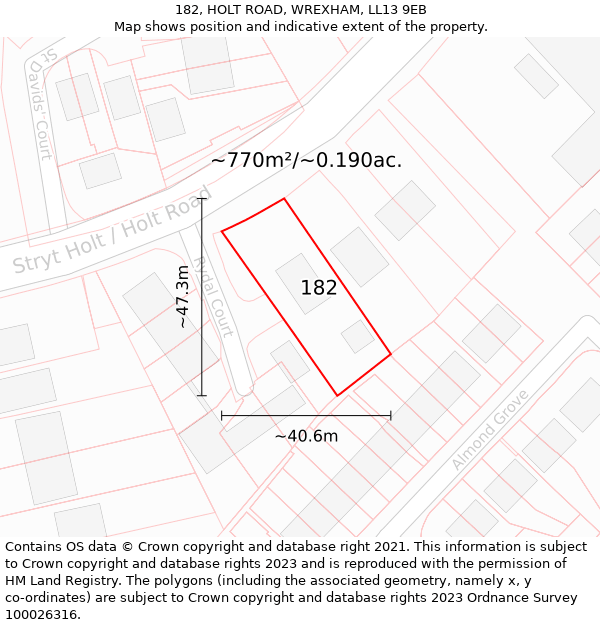 182, HOLT ROAD, WREXHAM, LL13 9EB: Plot and title map