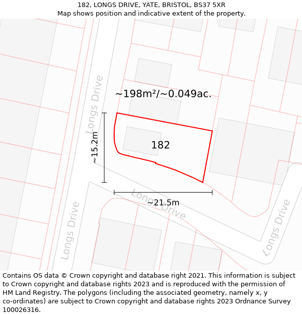 182, LONGS DRIVE, YATE, BRISTOL, BS37 5XR: Plot and title map