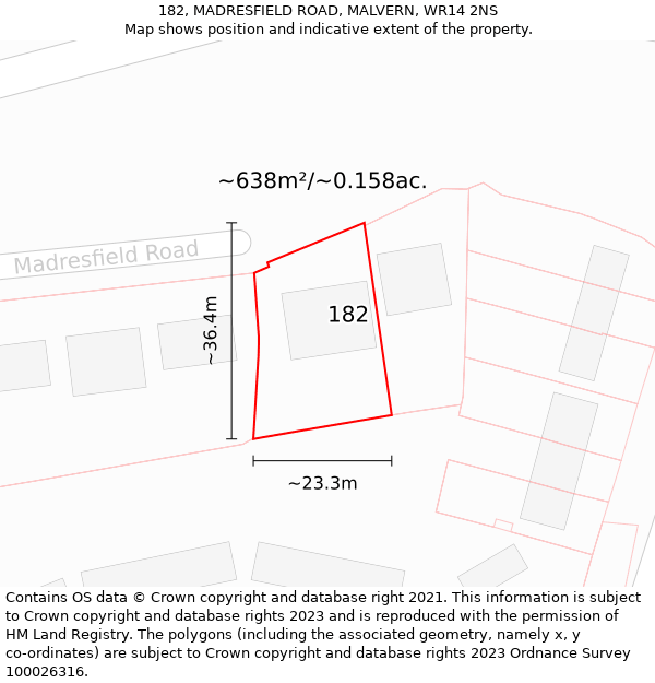 182, MADRESFIELD ROAD, MALVERN, WR14 2NS: Plot and title map