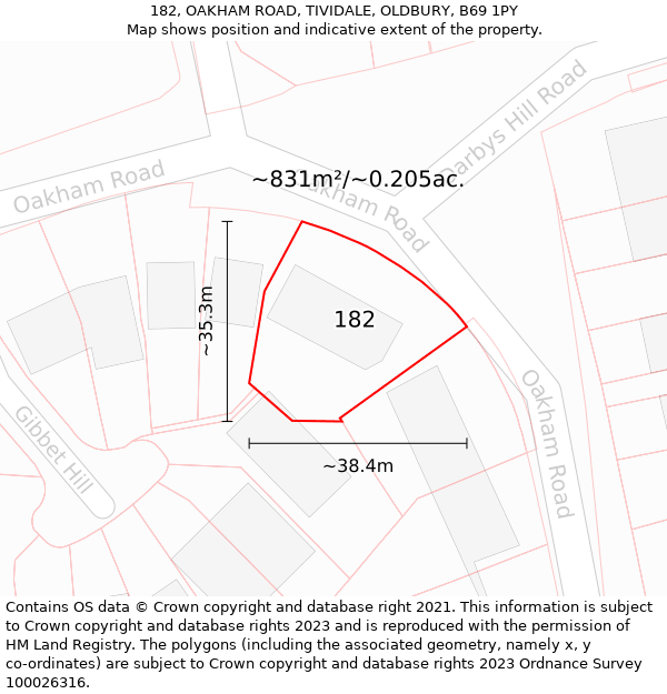 182, OAKHAM ROAD, TIVIDALE, OLDBURY, B69 1PY: Plot and title map