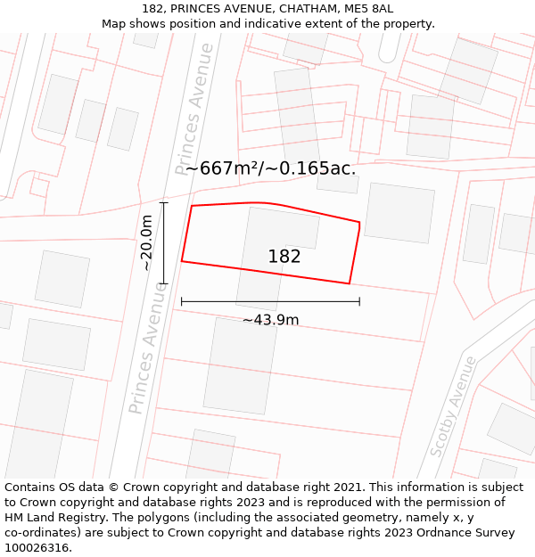 182, PRINCES AVENUE, CHATHAM, ME5 8AL: Plot and title map