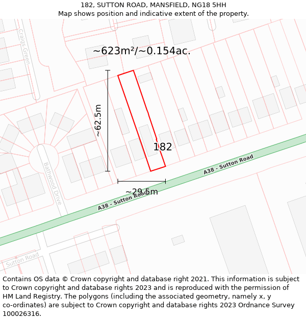 182, SUTTON ROAD, MANSFIELD, NG18 5HH: Plot and title map