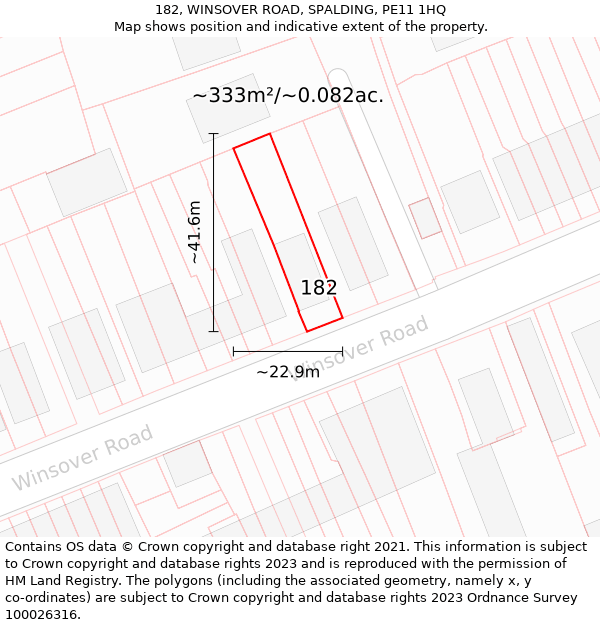 182, WINSOVER ROAD, SPALDING, PE11 1HQ: Plot and title map