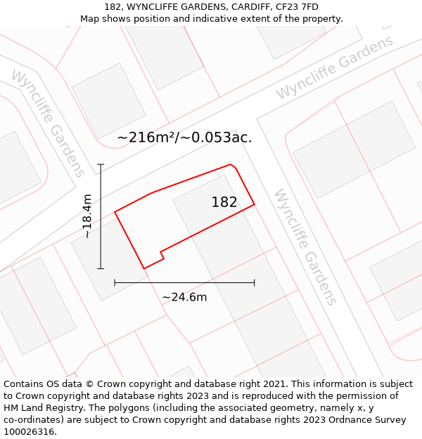 182, WYNCLIFFE GARDENS, CARDIFF, CF23 7FD: Plot and title map