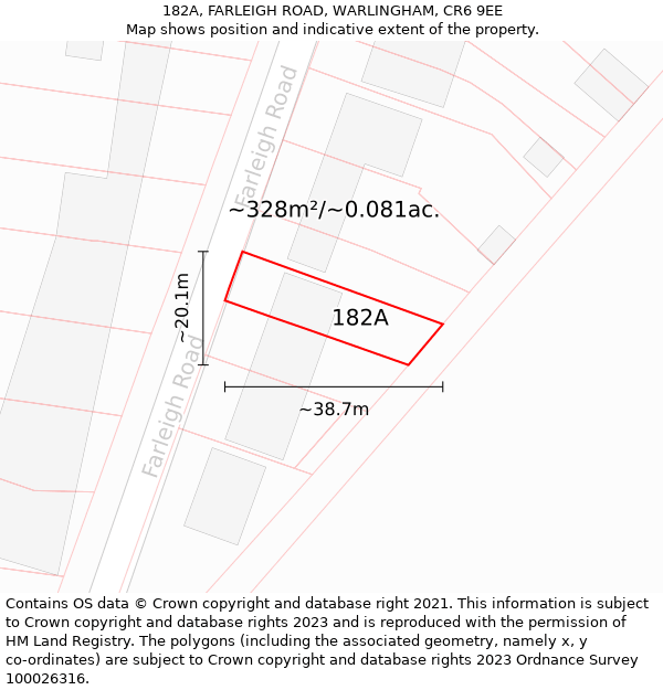 182A, FARLEIGH ROAD, WARLINGHAM, CR6 9EE: Plot and title map