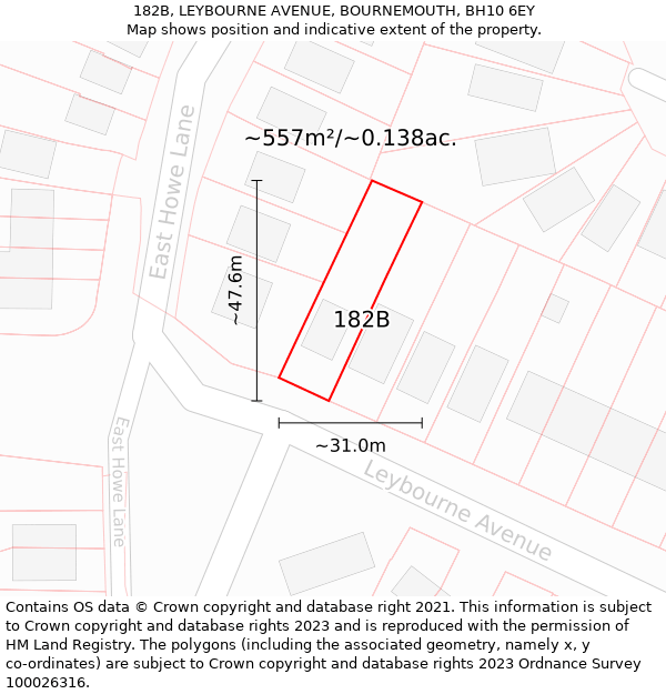 182B, LEYBOURNE AVENUE, BOURNEMOUTH, BH10 6EY: Plot and title map