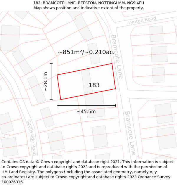 183, BRAMCOTE LANE, BEESTON, NOTTINGHAM, NG9 4EU: Plot and title map