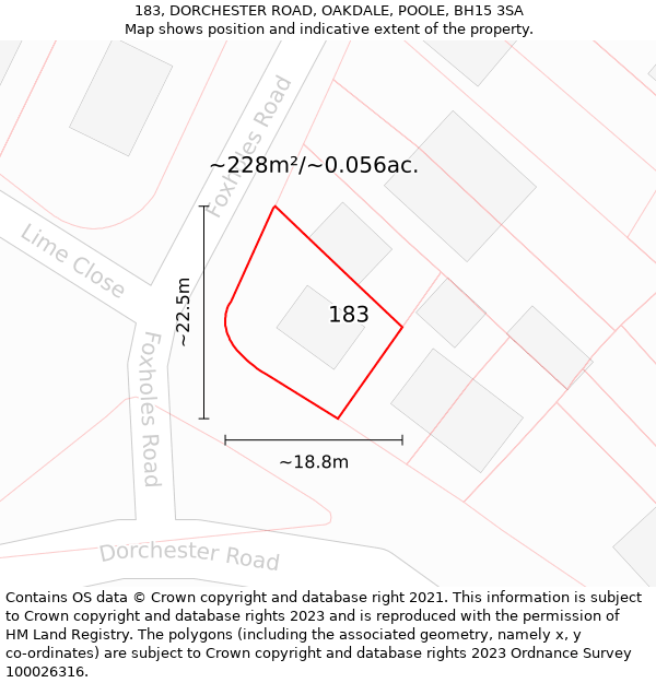183, DORCHESTER ROAD, OAKDALE, POOLE, BH15 3SA: Plot and title map